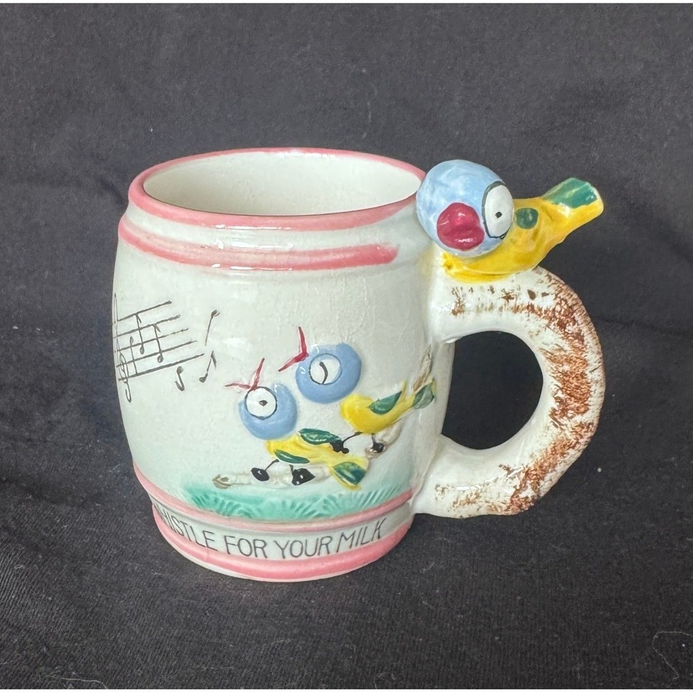 Ross Products Vintage Whistle For Your Milk Ceramic Bird Mug Hand Decorated
